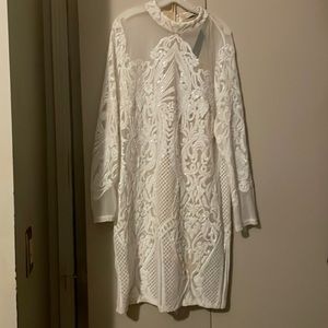 White long sleeve sequins mid calf dress